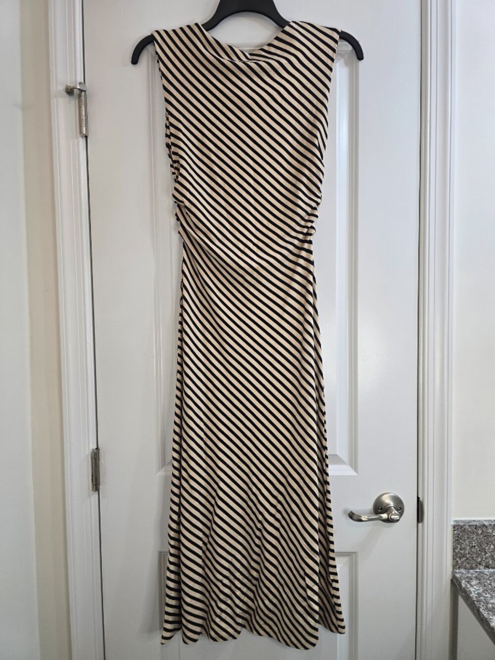 H&M Striped Gathered Bodycon Dress - Light Beige and Black Stripes - Picture 4 of 11